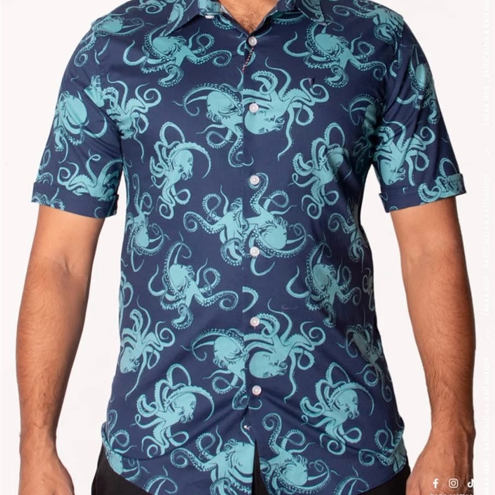 Nautical Octopus Print Slim Fit Shirt